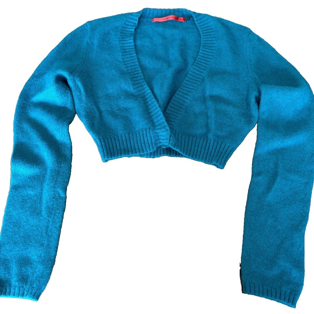 Steps Basics cardigan sweater turquoise Angora blend women's size medium shrug